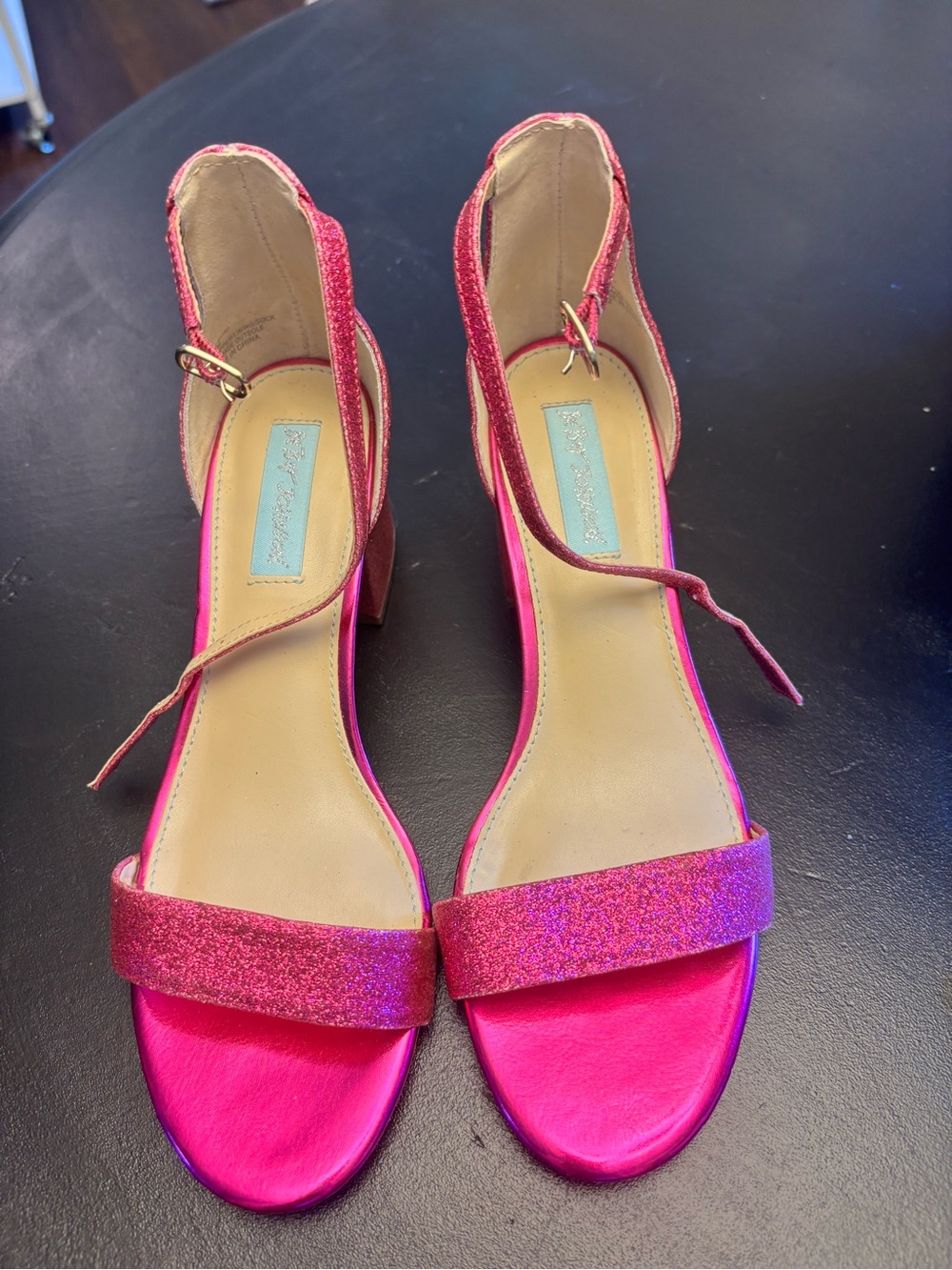 Betsy Johnson, Hot Pink Glitter Ankle-Strap Women's Sandals